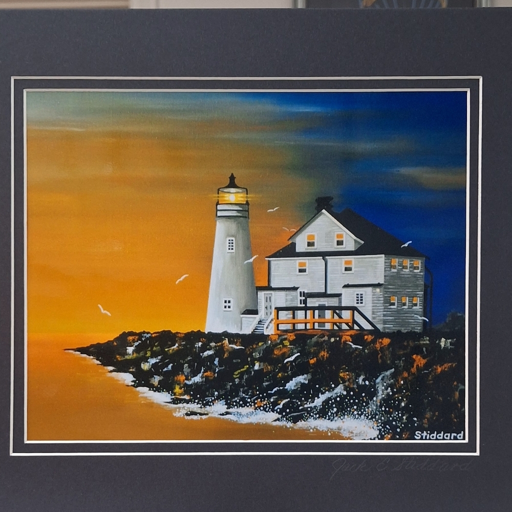 Lighthouse Painting by Jack E. Stiddard Sz.8x10 on 11x14 Mat